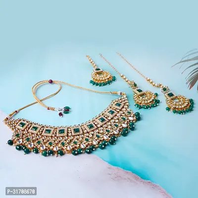 Stylish Green Alloy American Diamond Jewellery Set For Women-thumb5