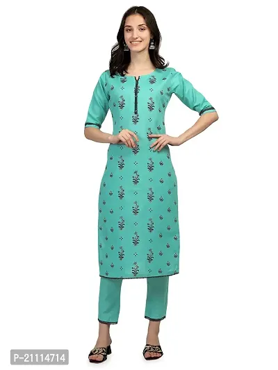 RIMS16 Women's Foil Printed Cotton Blend Kurti with Pant-thumb0