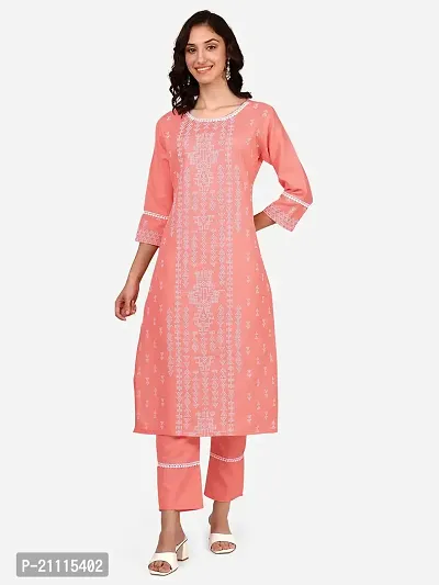 RIMS16 Women's Block Print Cotton Blend Kurta Pant Set