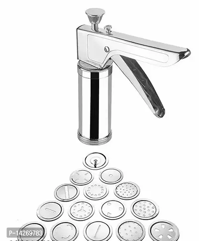 Krishiv Stainless Steel Kitchen Press With 15 Different Types Of Jalies, Murukku Maker/Bhujiya Maker/Noodles/Cookies/Namkeen/Chakali Maker/Sev Maker/Farsan Maker/Gathiya Maker-thumb0