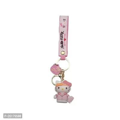 Offo || Hello Kitty - Pink Kitty Rubber Keychain Soft Rubber 3D Designer Superhero Toy Keychain keyring for Bike  Car