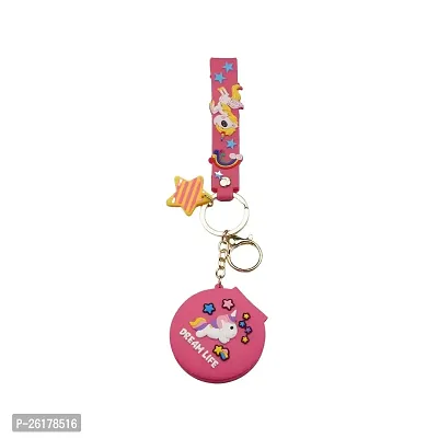 Offo || Dream Life Unicorn Pink Mirror Cosmetic Keychain Soft Rubber 3D Designer Superhero Toy Keychain keyring for Bike  Car
