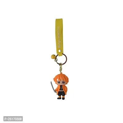 Offo?|| Anime Series : Demon Slayer Anime Zenitsu Keychain Soft Rubber 3D Designer Superhero Toy Keychain keyring for Bike  Car-thumb0
