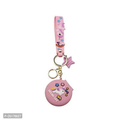 Offo || Dream Life Unicorn Light Pink Mirror Cosmetic Keychain Soft Rubber 3D Designer Superhero Toy Keychain keyring for Bike  Car