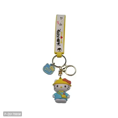 Offo || Hello Kitty - Yellow Kitty Rubber Keychain Soft Rubber 3D Designer Superhero Toy Keychain keyring for Bike  Car-thumb0