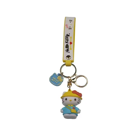 Offo || Hello Kitty - Yellow Kitty Rubber Keychain Soft Rubber 3D Designer Superhero Toy Keychain keyring for Bike & Car