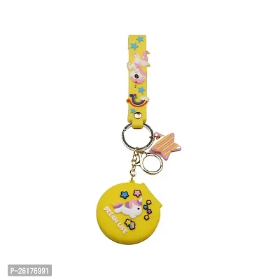 Offo || Dream Life Unicorn Yellow Mirror Cosmetic Keychain Soft Rubber 3D Designer Superhero Toy Keychain keyring for Bike  Car-thumb0