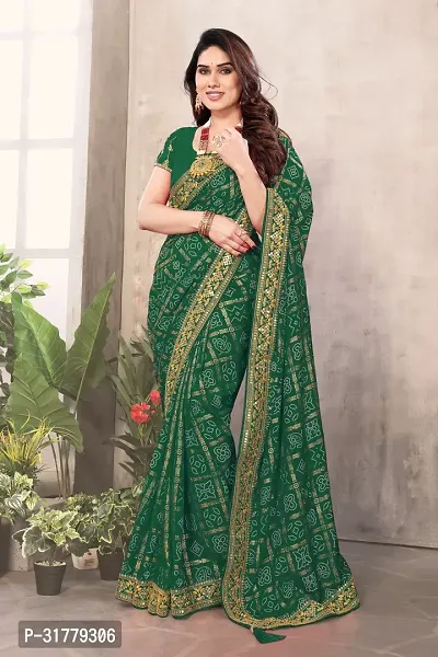 Woman Badhani Printed Silk Saree with fancy boluse-thumb0