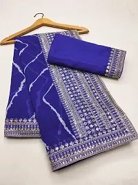 Stylish Blue Georgette Embroidered Saree with Blouse piece for Women-thumb2