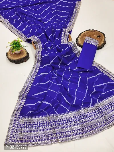 Stylish Blue Georgette Embroidered Saree with Blouse piece for Women-thumb4