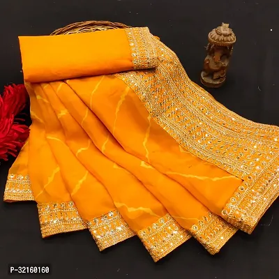 Stylish Golden Georgette Embroidered Saree with Blouse piece for Women-thumb0