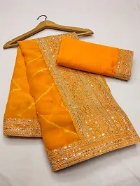 Stylish Golden Georgette Embroidered Saree with Blouse piece for Women-thumb3