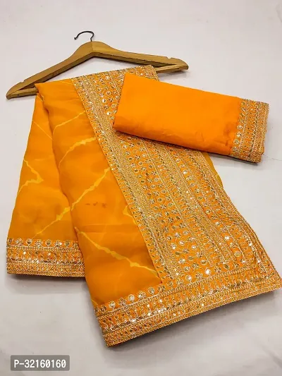 Stylish Golden Georgette Embroidered Saree with Blouse piece for Women-thumb4