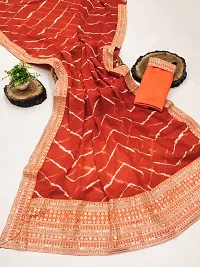 Stylish Orange Georgette Embroidered Saree with Blouse piece for Women-thumb1