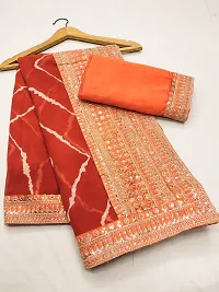 Stylish Orange Georgette Embroidered Saree with Blouse piece for Women-thumb3