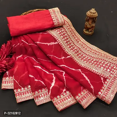 Stylish Red Georgette Embroidered Saree with Blouse piece for Women