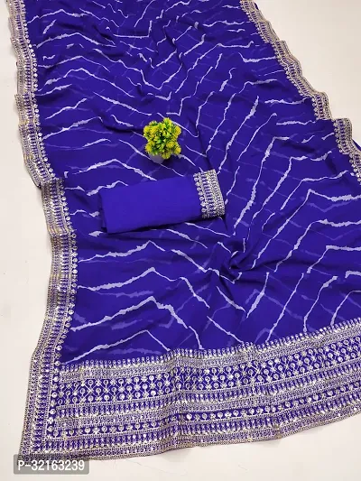 Stylish Blue Georgette Embroidered Saree with Blouse piece for Women