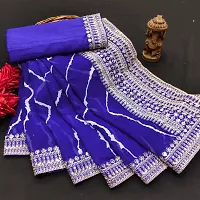 Stylish Blue Georgette Embroidered Saree with Blouse piece for Women-thumb2