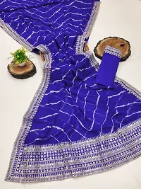 Stylish Blue Georgette Embroidered Saree with Blouse piece for Women-thumb3