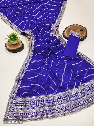 Stylish Blue Georgette Embroidered Saree with Blouse piece for Women-thumb4