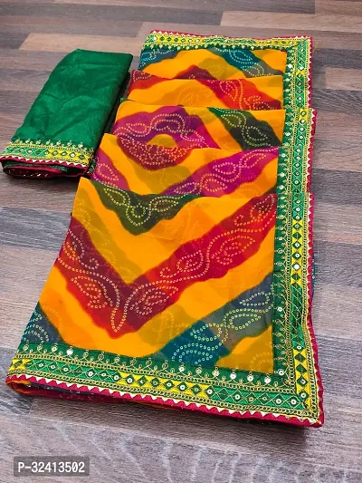 Attractive Georgette Leheria Saree  with Blouse Piece-thumb4