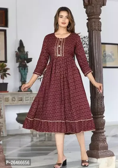 Stylish Maroon Rayon Anarkali Embroidered Stitched Kurti For Women