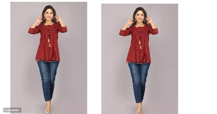 Elegant Maroon Rayon Printed Top For Women, Pack Of 2