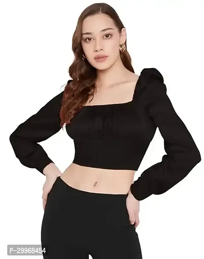 Elegant Black Satin Printed Top For Women