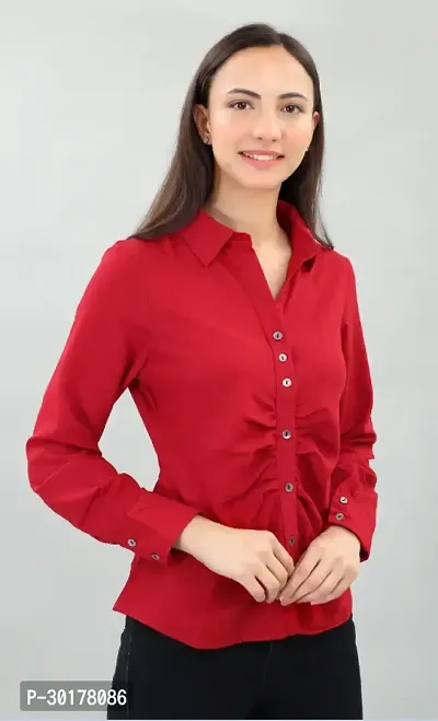 Elegant Red Cotton Solid Shirt For Women-thumb0