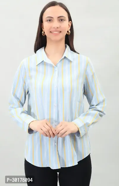 Elegant Blue Cotton Checked Shirt For Women-thumb0