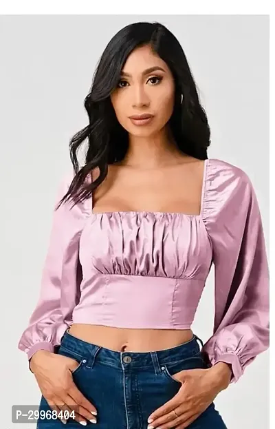 Elegant Purple Satin Printed Top For Women