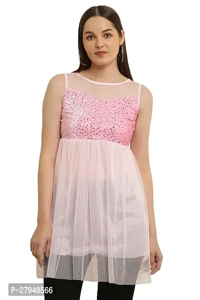 Stylish Pink Lace Solid Above Knee Length Dresses For Women