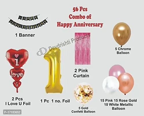 ARYAN BALLOON's Happy Anniversary combo pack of 56 pcs by Devdrishti Products. Happy Anniversary Decoration kit contains Banner, Metallic, Confetti  Chrome Balloons,-thumb2