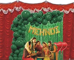 ARYAN Mehndi Ceremony Decoration Pack of 45 Pcs. Kit contains 1 Mehndi Foil 2 Green Curtains 40 Dark Green Balloons  2 Red Heart Foils for Mehndi Function Celebration at Home/Hall-thumb1