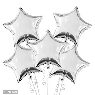 ARYAN 18 inch Silver Star Shaped Foil Balloon Birthday Wedding Anniversary Party Festival Celebration Decorations set (5 Pcs Silver Star Foil Balloons)