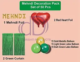 ARYAN BALOON Mehndi Ceremony Decoration Pack of 50 Pcs Kit contains 1 Mehndi Foil 2 Green Curtains 45 Balloons (15 Gold Metallic, 15 Dark Green Latex  15 Light Green Latex)-thumb1