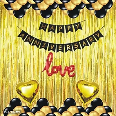 ARYAN Happy Anniversary Decoration Pack of 36 pcs Decoration Kit contains 1 Happy Anniversary Banner 1 Love Foil 2 Golden Curtains 2 Golden Heart Foil 30 Balloons