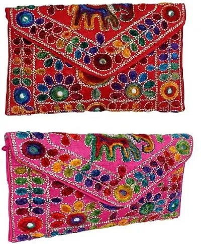 Ethnic Cross Body Rajasthani Embroidered Sling Bags For Women (Pack Of 2)