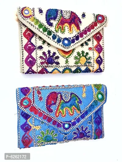Handmade Cotton Ethnic Rajasthani Embroidered Bags for Women Sling Set Of 2-thumb0