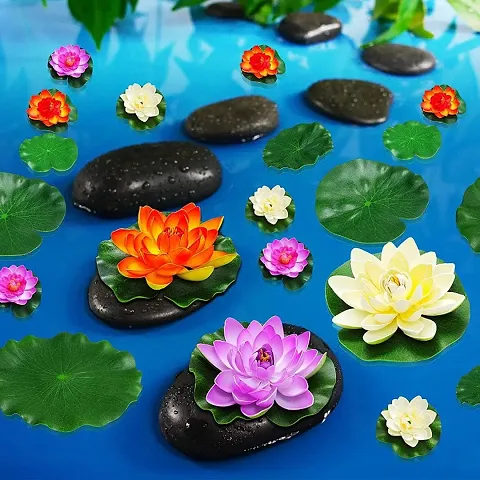 Combo of Artificial Floating Lotus for Home Decor