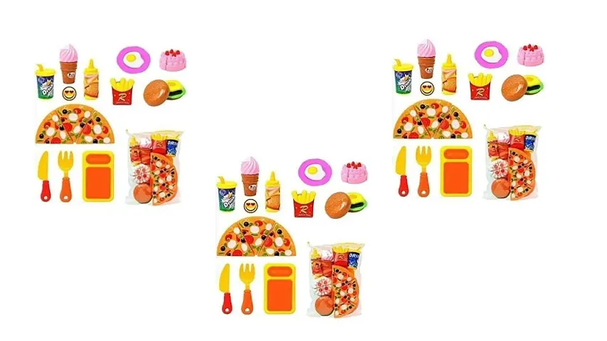 Toys Pizza Cutting Fruit Toys for Kids, Girls | Play and Fun with Toy Pizza | Mini Fast Food Colorful Cooking Tableware Toys of 9 Pieces Best Diwali, Rakhi Family Functions Gift for Kids