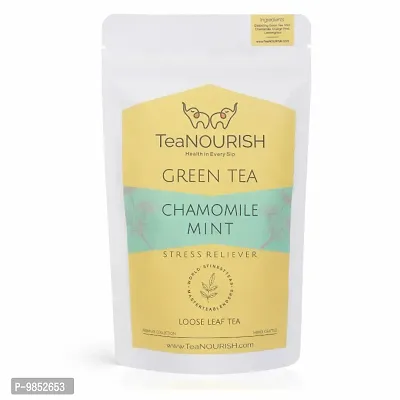 TeaNOURISH Chamomile Mint Green Tea | Loose Leaf Tea | Calming and Relaxing Tea | 100% NATURAL INGREDIENTS  - (100gms Pack)-thumb0