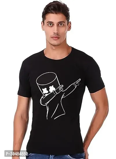 Reliable Black Polyester Blend Printed Round Neck Tees For Men-thumb0