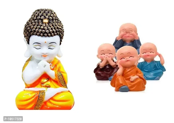 ON2RETAIL Set of 4 Little Baby Monk Buddha Showpiece for Dashboard