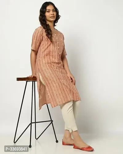 Elegant Brown Cotton Printed A-Line Kurta For Women-thumb0