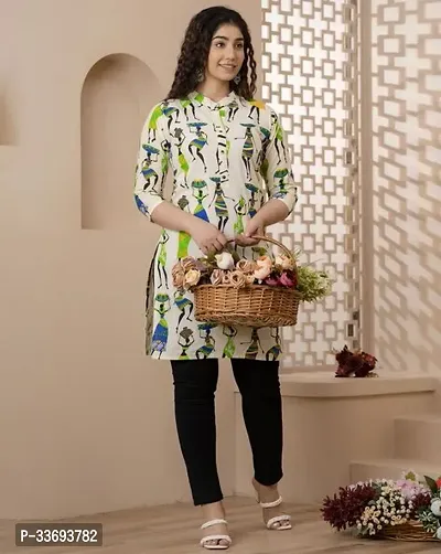 Elegant Green Cotton Printed A-Line Kurta For Women-thumb0