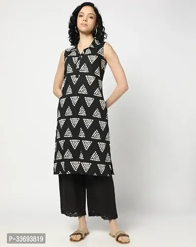 Elegant Black Cotton Printed A-Line Kurta For Women-thumb0