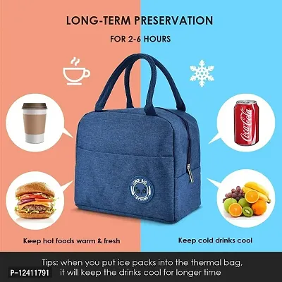 Awestuffs Insulated Travel Lunch Bag for Women Men Adults Nylon Canvas Storage for Office, School, College and Picnic Eco Friendly Reusable & Washable (Navy Blue (Regular))-thumb4