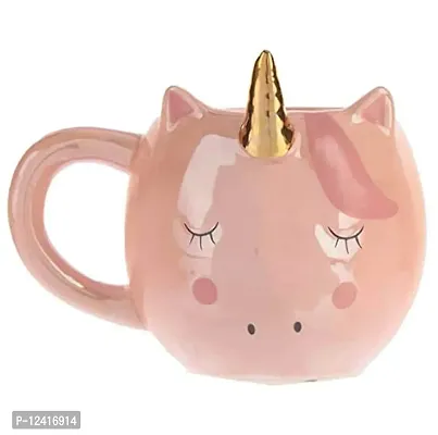 Awestuffs Ceramic Unicorn 3D Tea Coffee Mug with Golden Horn (Pink)