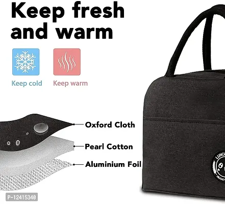 Awestuffs Insulated Travel Lunch Bag for Women Men Adults Nylon Canvas Storage for Office, School, College and Picnic Eco Friendly Reusable & Washable (Black (Regular))-thumb2